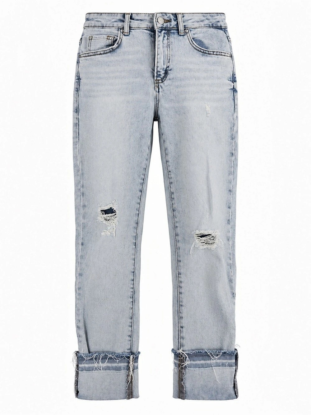 Zara TRF Mid-Rise Folded Waist Ripped Jeans Blue EU 42 / USA 10 / MEX 32